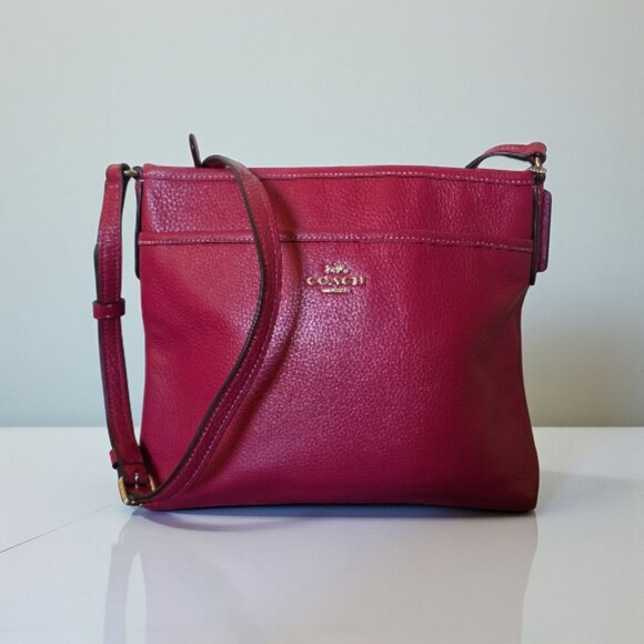 Coach Handbags - Coach Fuchsia Pink Pebbled Leather Crossbody Bag – Gold Hardware